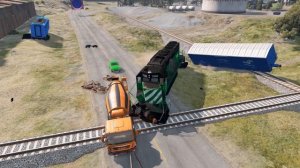 Поезд против ловушки с порталом в игре BeamNG