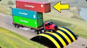Автомобили против 100 лежачих полицейских, гигантской выпуклости  ▶️ BeamNG Drive
