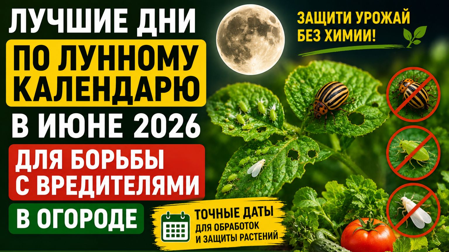 Лучшие дни для борьбы с вредителями по Луне в июне 2026. Лунный календарь смотреть онлайн