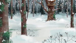 Зимний снежный лес, анимация, домик на дереве Йенса