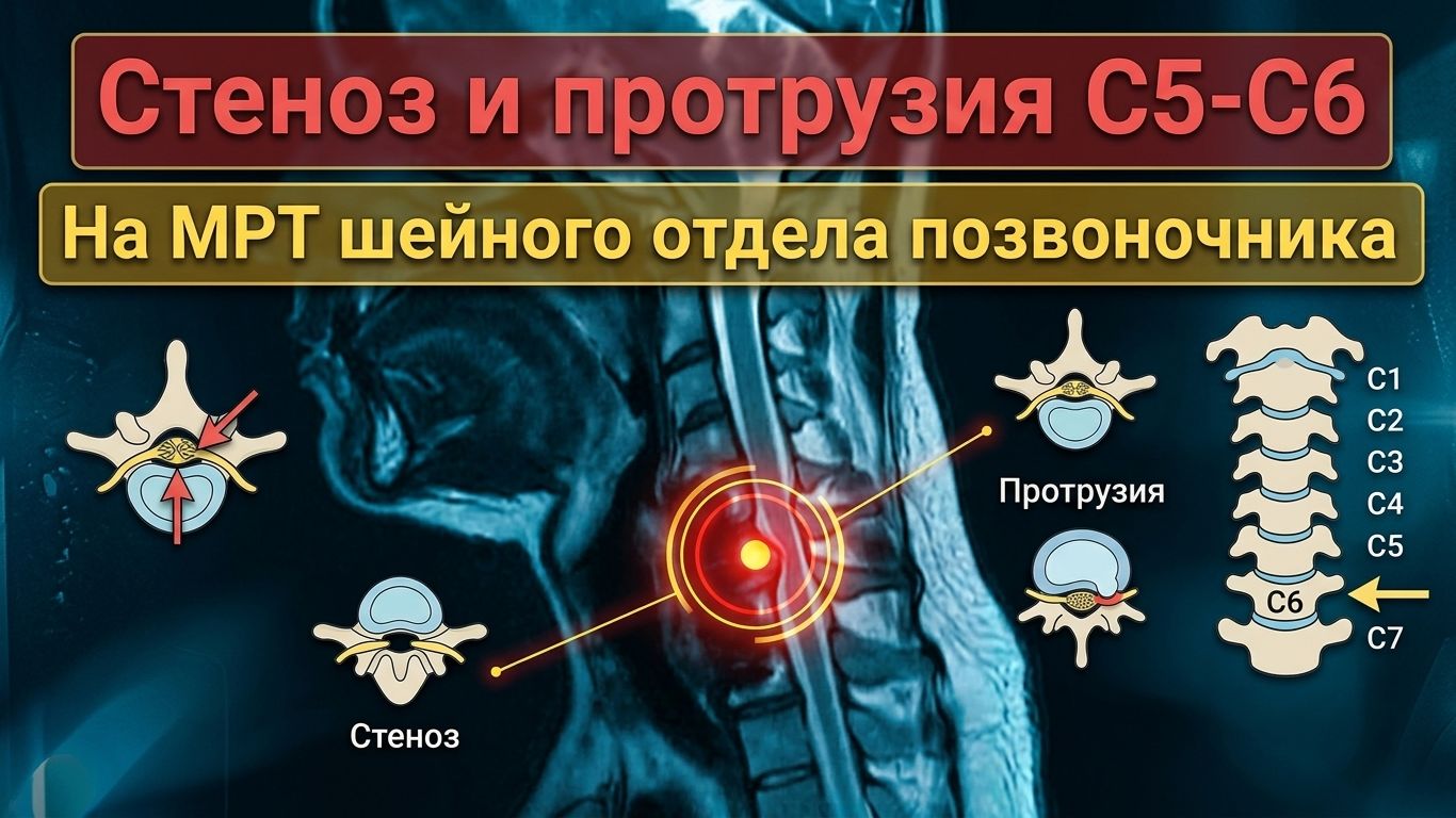 ПРОТРУЗИЯ диска C5-C6 СТЕНОЗ позвоночного канала СКОЛИОЗ 1 степени на РАСШИФРОВКЕ МРТ шейного отдела