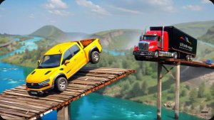 Автомобили против разрушенного моста, ям и камней на дороге ▶️ BeamNG Drive