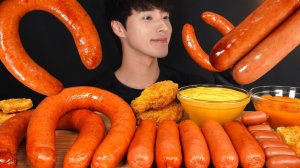 ASMR мукбанг: колбаски, колбаса, венские колбаски, жареная курица