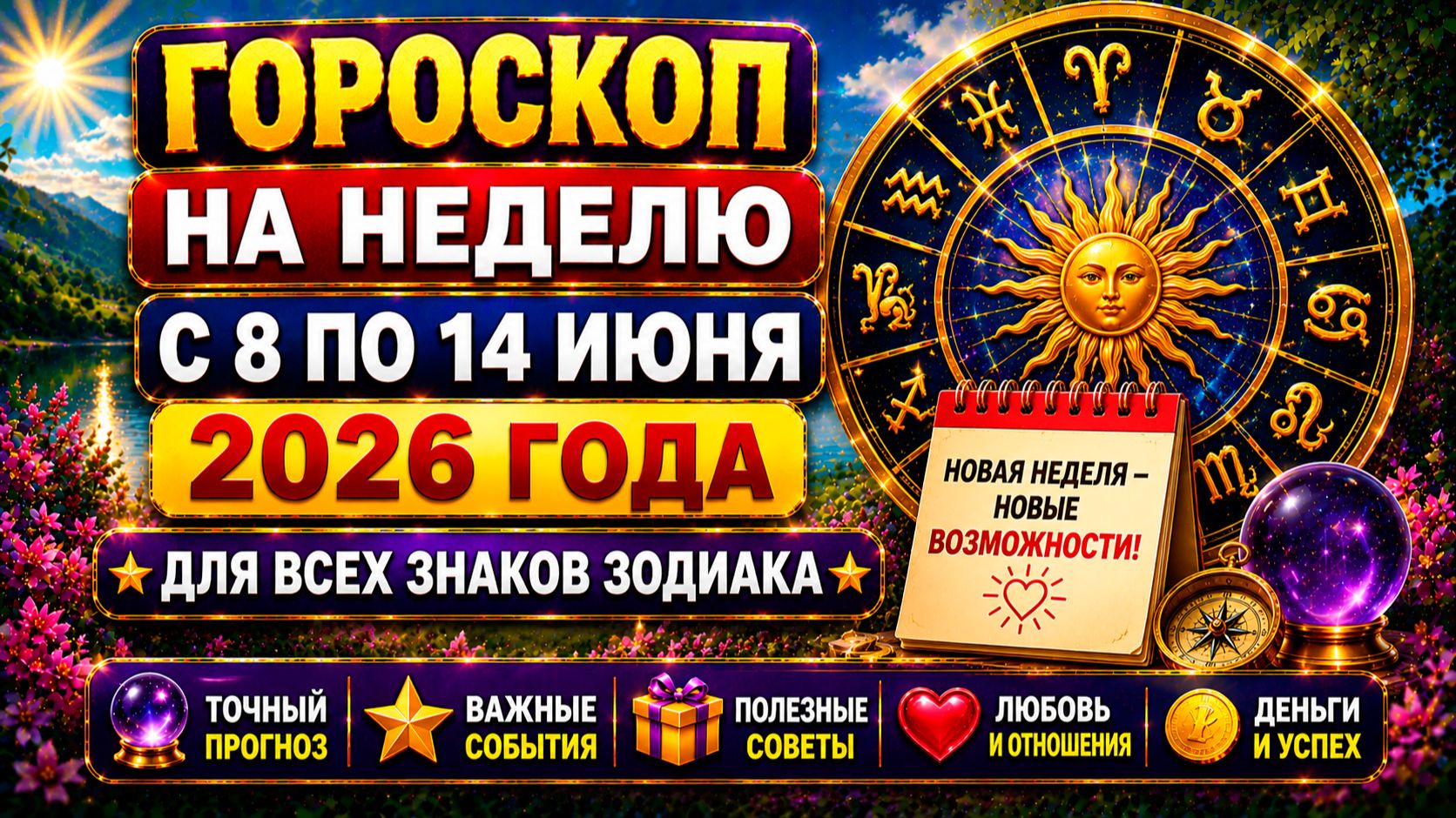 Гороскоп на неделю с 8 по 14 июня 2026 для всех знаков Зодиака смотреть онлайн