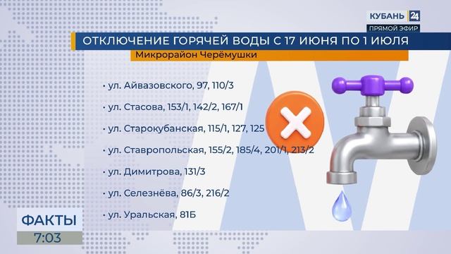 График отключения горячей воды в Краснодаре в июне 2026 года смотреть онлайн