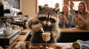 Прикол! Енот в кофейне