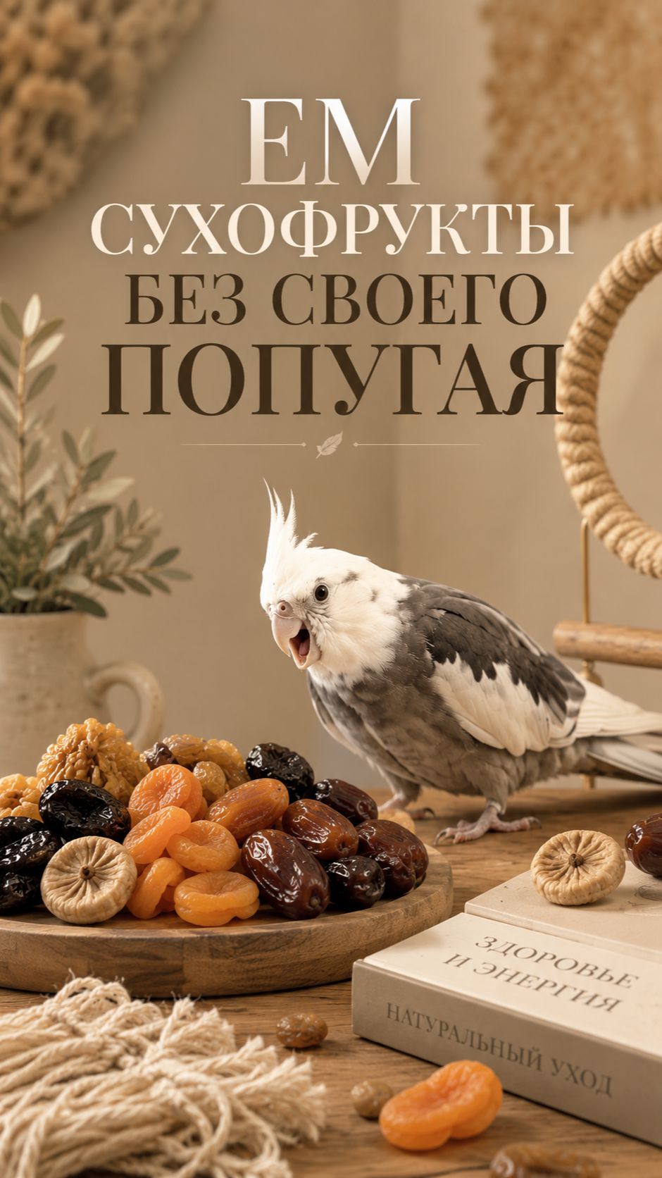 Ем сухофрукты без своего попугая