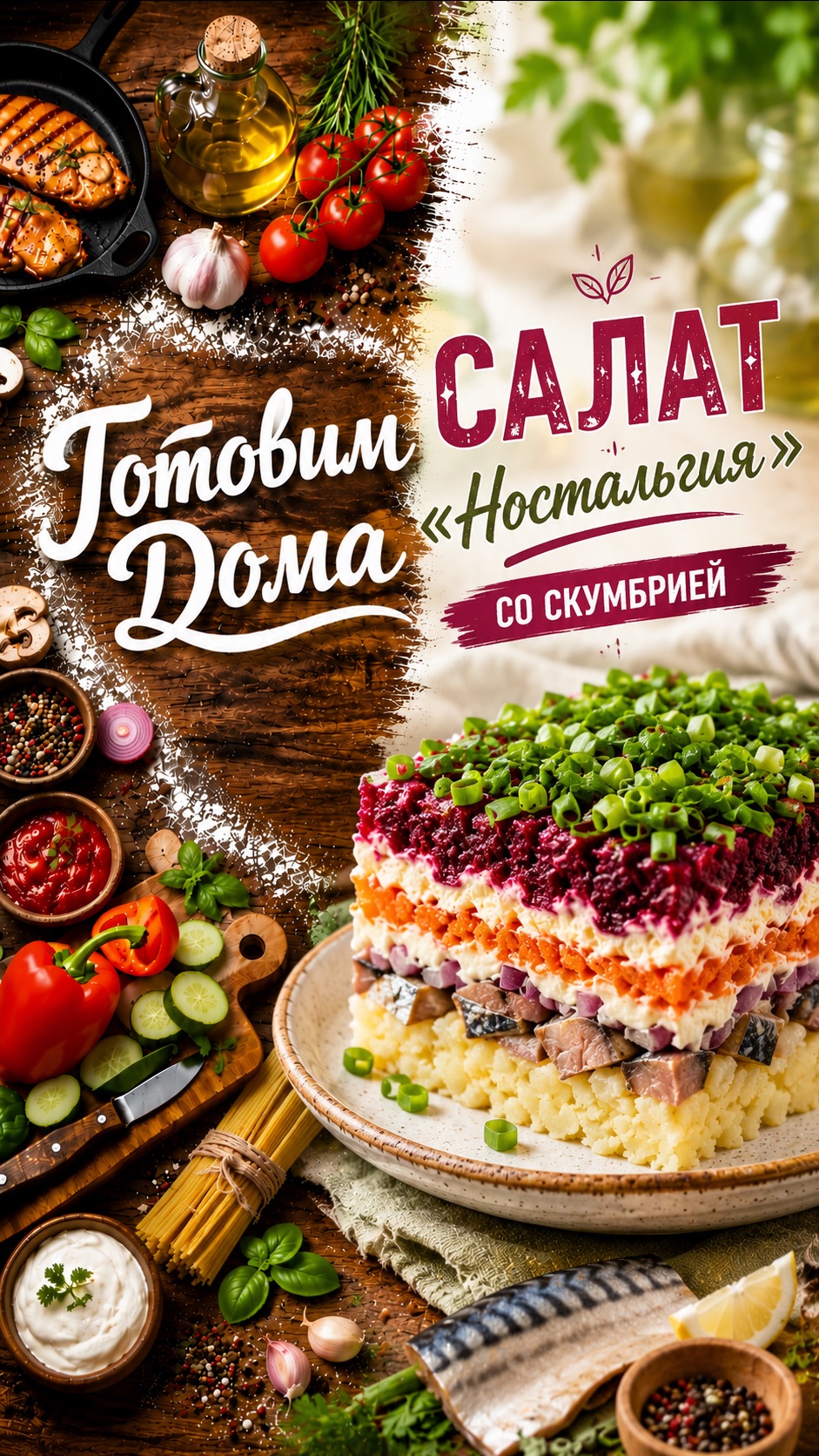 🥗 Готовим дома: Салат «Ностальгия» со скумбрией
