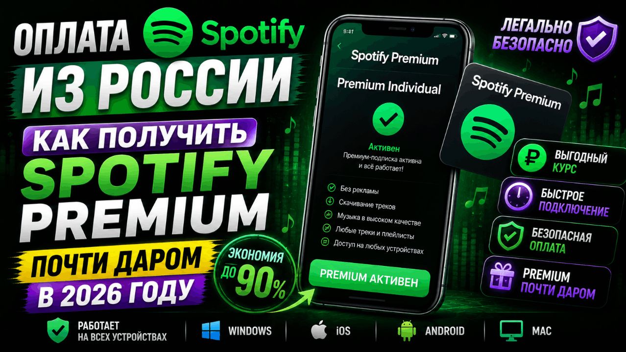 Оплата Spotify из России Как получить Spotify Premium почти даром в 2026 смотреть онлайн