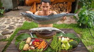 Крупная морская рыба на пару со свежими овощами - это очень вкусно