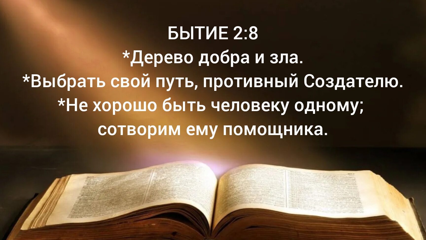 БЫТИЕ 2 Дерево добра и зла. *Выбрать свой путь, противный Создателю. *Не хорошо быть человеку одному
