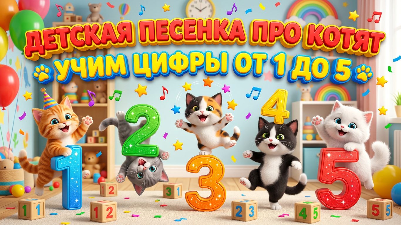Детская Песенка про котят 🐱 Учим цифры от 1 до 5| Детская считалочка | Детские песенки для малышей
