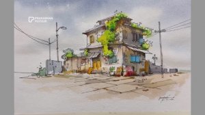 Линия и размывка. Ручка с акварелью.