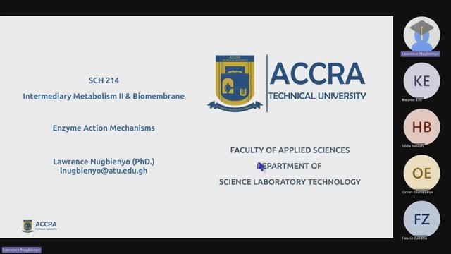 SCH 214 Intermediary Metabolism II & Biomembranes - Enzyme Action Mechanisms
