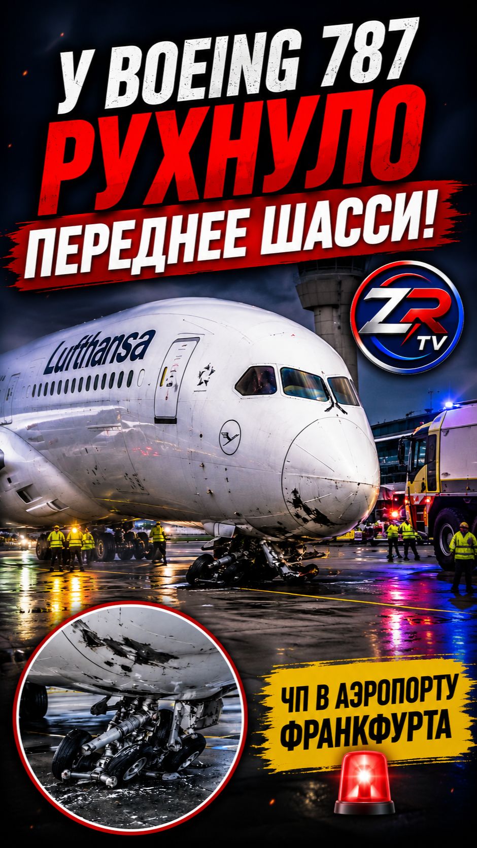 Во Франкфурте у Boeing 787 Dreamliner рухнуло переднее шасси | Аэропорт Франкфурта | ZR TV |