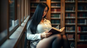 Девушка в библиотеке читает книгу — уютное чтение и тишина | Вдохновение
