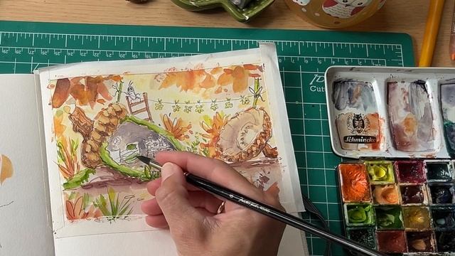 Painting autumn fairytale house with watercolor смотреть онлайн