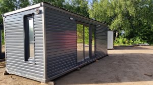 Дачный домик вагончик для дачи бытовка блок контейнер металлический Люкс 8 метровый цвет Серый графи
