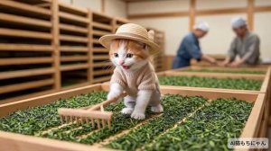 Китайский котик готовит матче-лате для бабушки