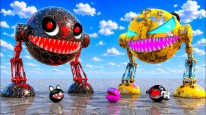 МИСС ПАКМАН И НОВЫЙ КРАСНЫЙ ПАКМАН ПРОТИВ ДВУХ ЖЁЛТЫХ МОНСТРОВ ПАКМАНОВ! ГИГАНТСКАЯ БИТВА С БОССОМ