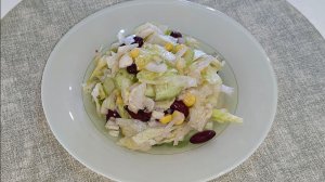 Хрустящий Айсберг с фасолью и кукурузой: салат за 5 минут!
