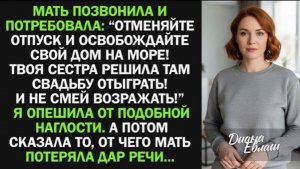 Освобождайте свой дом на море! Твоя сестра решила там свадьбу сыграть! Я опешила, а потом!
