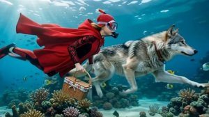 Красная шапочка и серый волк плывут под водой