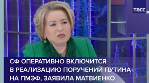 СФ оперативно включится  в реализацию поручений Путина на ПМЭФ, заявила Матвиенко