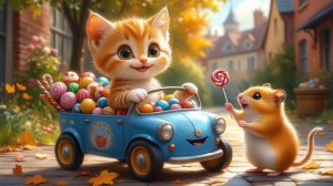 Мультики для детей.Веселый котенок  раздает всем конфеты.