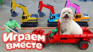 МУЛЬТИКИ ПРО СУПЕРГЕРОЕВ И ИГРУШКИ ДЛЯ ДЕТЕЙ 🚧 ИГРАЕМ В МАШИНКИ С СОБАЧКОЙ И ХАЛКОМ