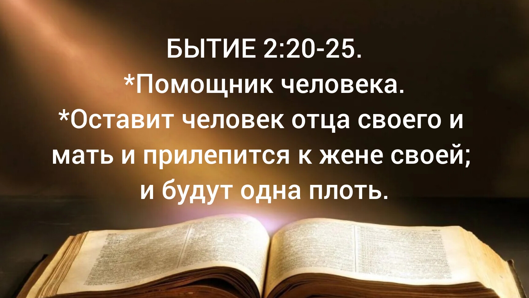 БЫТИЕ 2:20-25. *Помощник человека. *Оставит человек отца своего и мать и прилепится к жене своей;