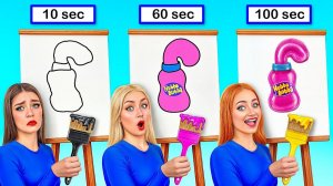 10 Секунд vs 60 Секунд vs 100 Секунд Челлендж Рисунков от