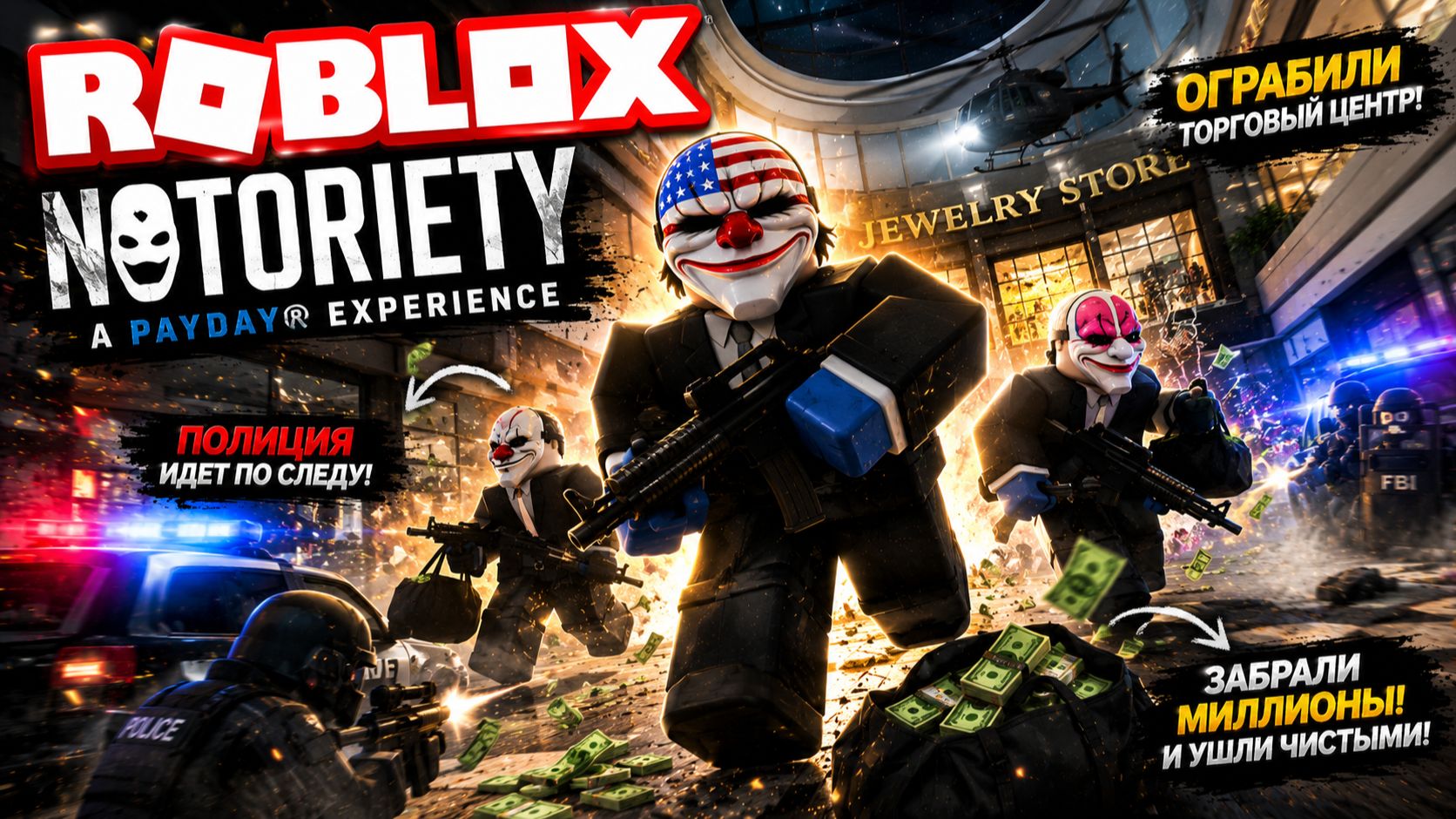 Ограбление торгового центра в Notoriety — Симулятор Payday 2 в Роблокс для слабых ПК в Roblox 2026 смотреть онлайн