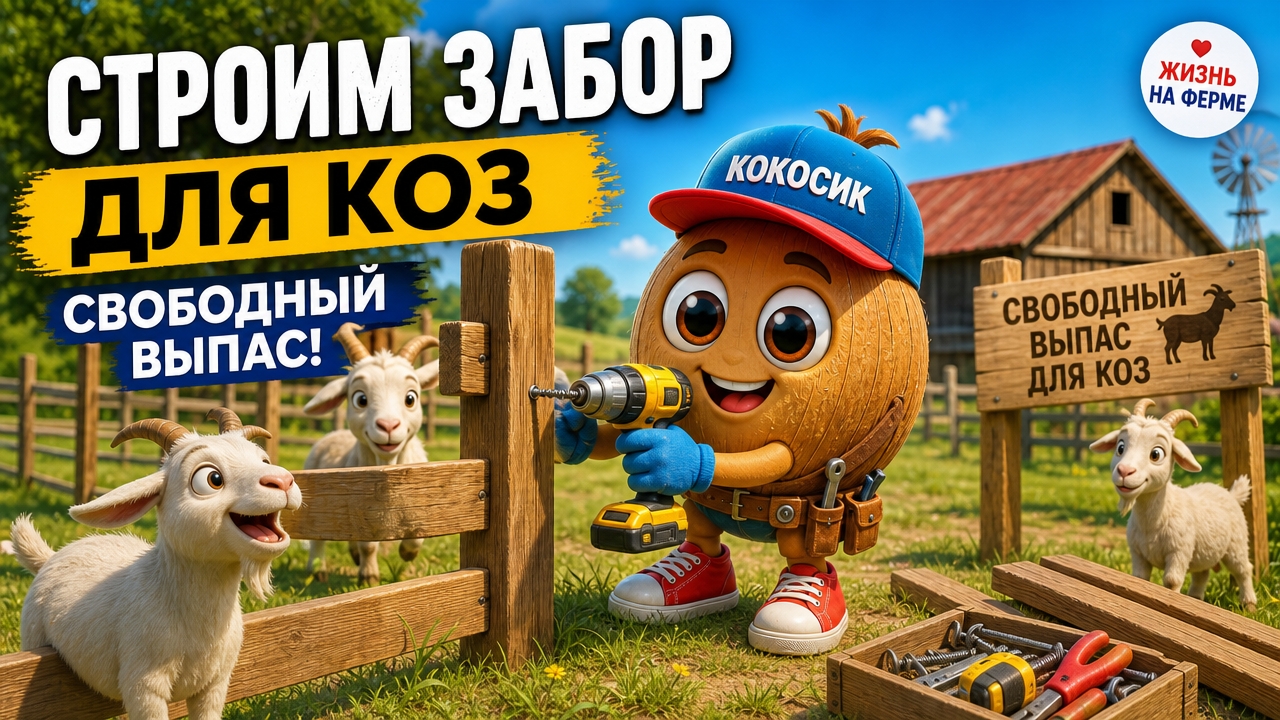 Кокосик начал монтировать загон для коз