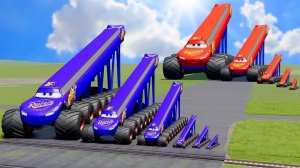 Молния Маккуин на колесах от МОНСТР ТРАКОВ против ПОЕЗДОВ - ДТП аварии машин BeamNG Drive
