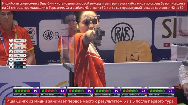 Иша Сингх из Индии установила мировой рекорд и завоевала золотo на Кубка мира в стрельбе 25 метров