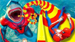 БЕЗУМНЫЙ ВОДНЫЙ ПАРК В GTA 5! ЧЕЛОВЕК-ПАУК ПРОТИВ АКУЛЫ в водном испытании #человек-паук #водные гор