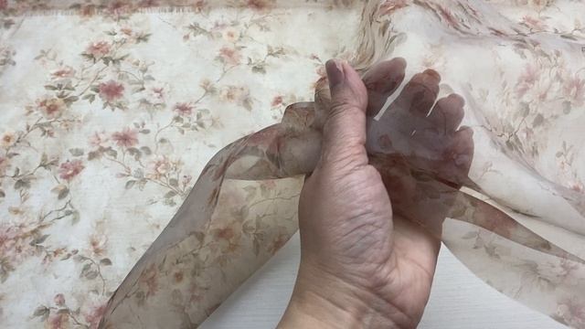 Органза серо-бежевого цвета с принтом цветущие веточки 26411 смотреть онлайн