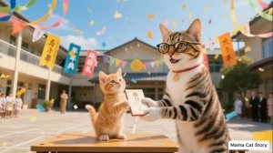 Рыжий котенок и мама-кошка планируют тайный день рождения для папы-кота