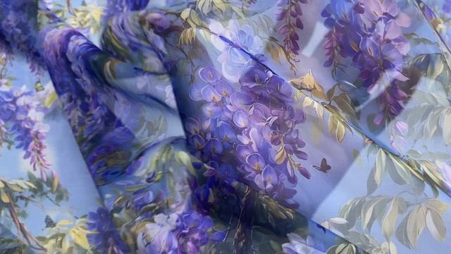 Шифон голубого цвета с принтом глициния 24321 смотреть онлайн