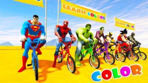 Зажигательная гонка на BMX. Человек-паук и Супергерои прыгают в воду. Мультики для детей и малышей