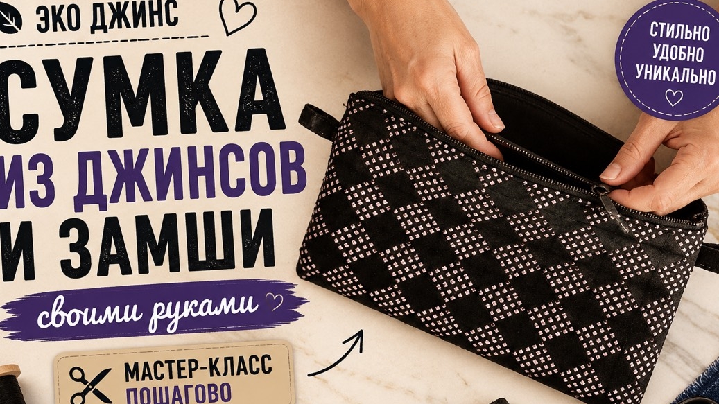 СУМКА ИЗ ДЖИНСОВ И ЗАМШИ СВОИМИ РУКАМИ | Как сшить сумку через плечо | Переделка старых джинсов