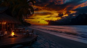 ШУМ ОКЕАНА И ТРЕСК КОСТРА НА ЗАКАТЕ 🌅🔥 УСПОКАИВАЮЩИЕ ВОЛНЫ ДЛЯ СНА, ОТДЫХА И РАССЛАБЛЕНИЯ
