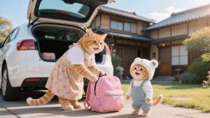 Рыжий котенок получил выходной в школе, мама-кошка взяла его в поход 🐾❤️ #Смешные видео о кошках