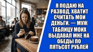 Я подаю на развод, хватит считать мои деньги. — Муж завёл таблицу моих расходов и..