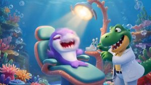Акуленок у стоматолога и Ти Рекс Веселые приключения в 3D   Мультфильм для детей и весёлые