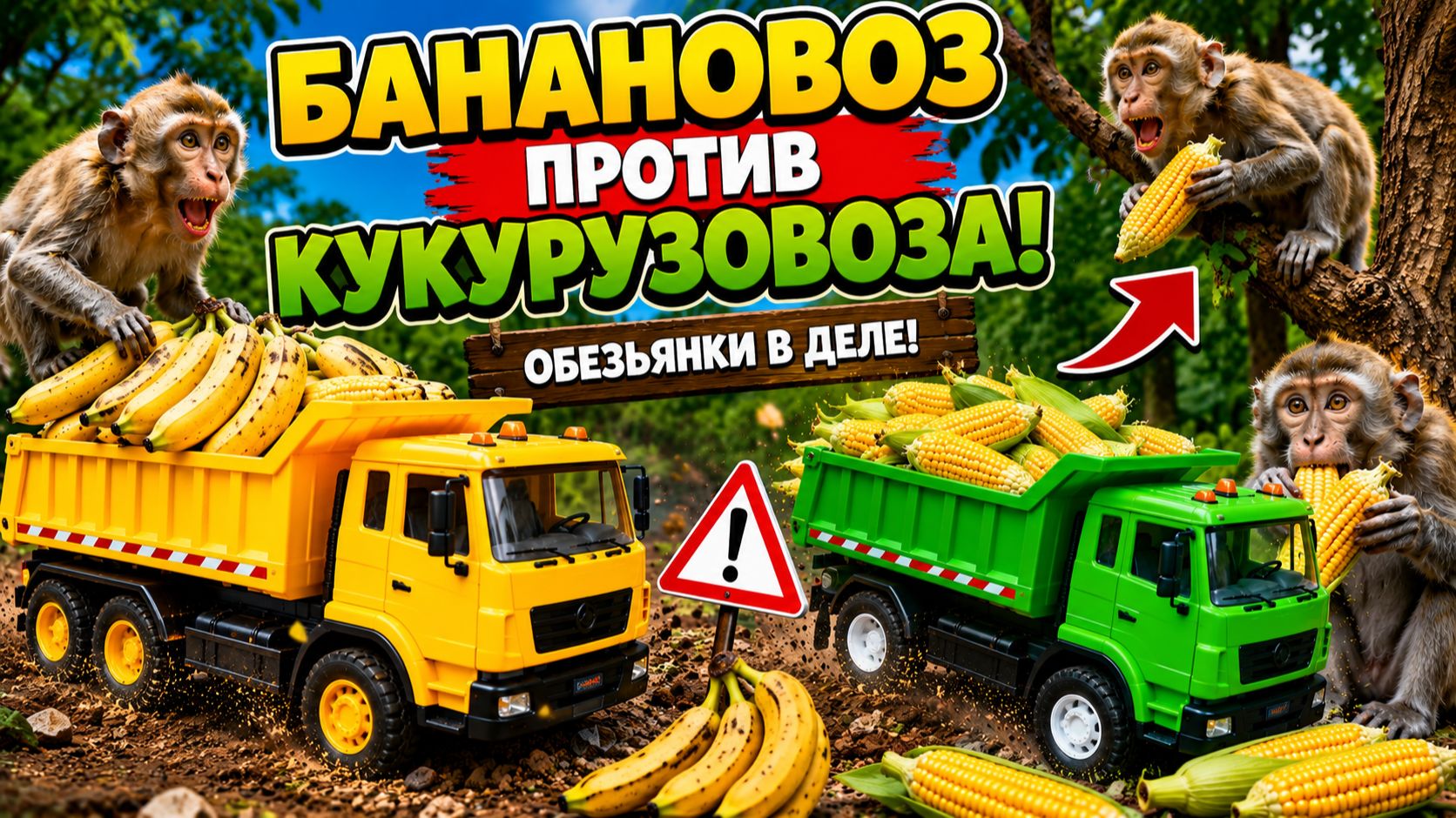 Название: ОБЕЗЬЯНЫ УКРАЛИ НАШИ МАШИНКИ! 😱 Банановоз против диких обезьян 🐒🍌 смотреть онлайн