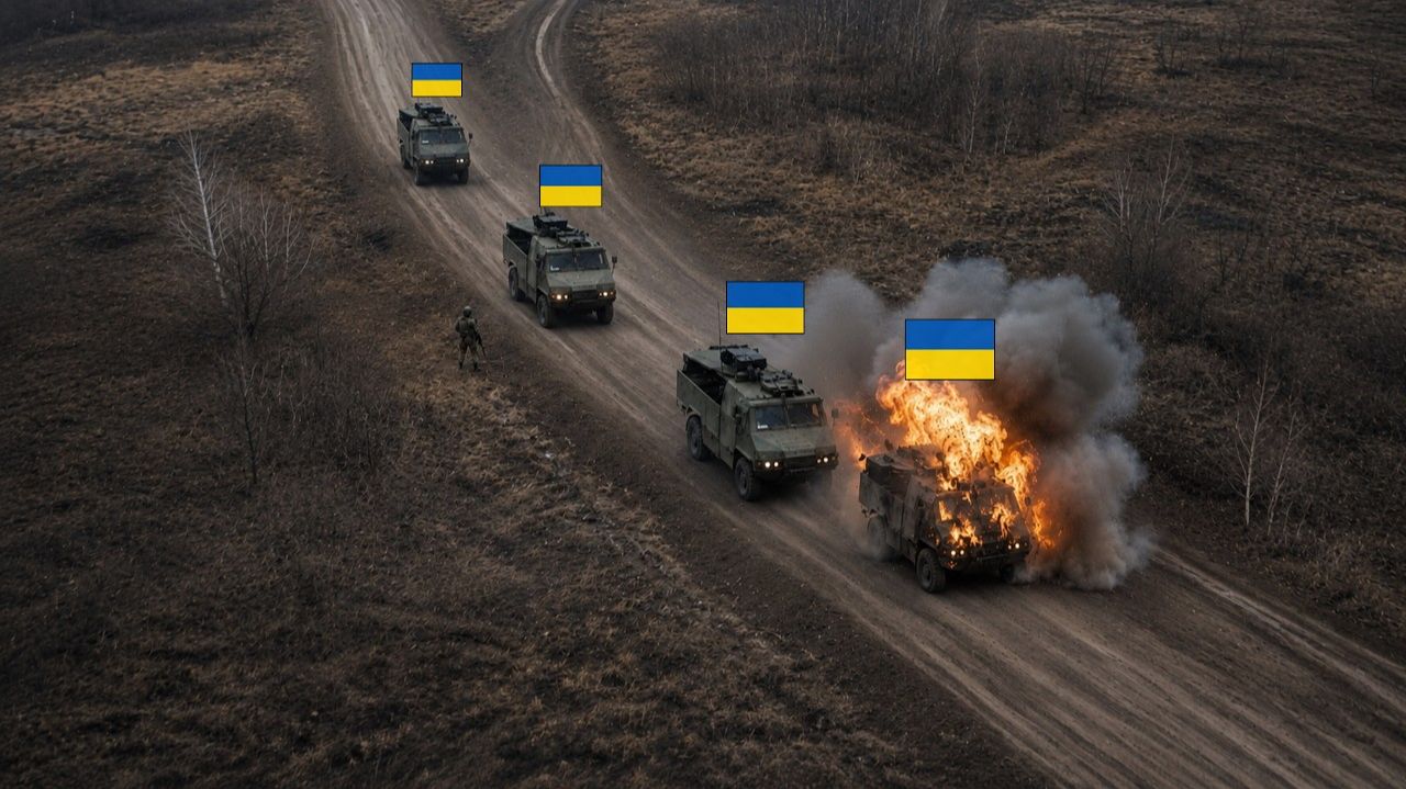 Российская крылатая ракета Ту-160 уничтожила украинский конвой (чрезвычайно жестокое видео). смотреть онлайн