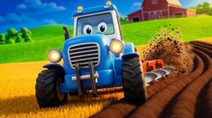 Синий трактор на ферме 😱 Пашет и сажает поле! 🚜🌱 Мультики для детей