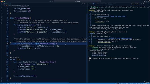 137. self Parameter as Immutable and Mutable References to Struct Instance смотреть онлайн